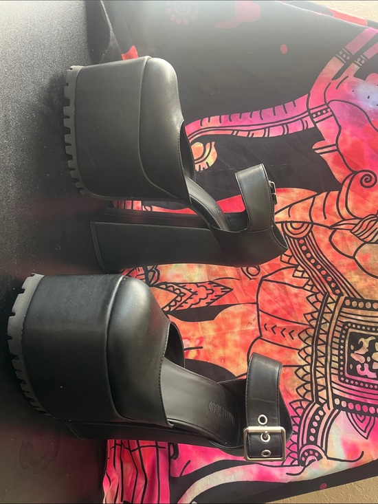 Current Mood Shoes - Current Mood Black Platform Block Heel Sandals with Buckle Strap